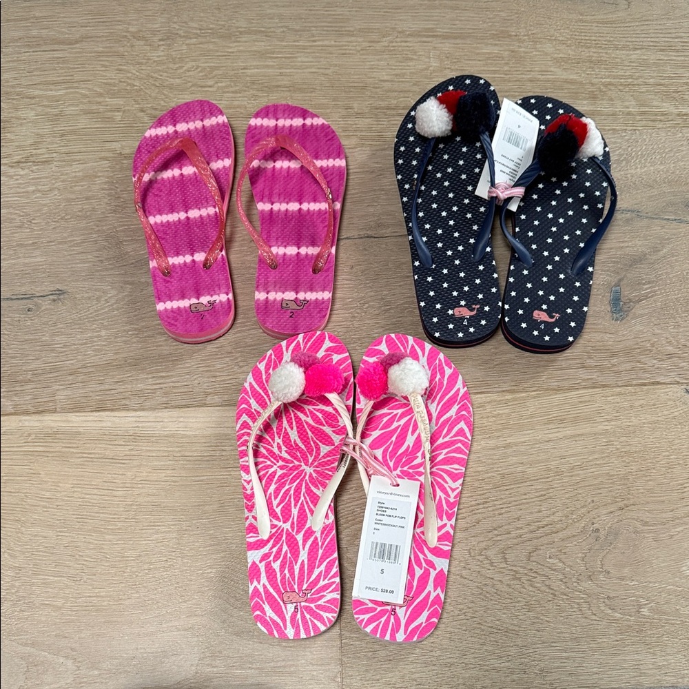 Vineyard Vines Colorful Flip Flop Set with Pom Poms